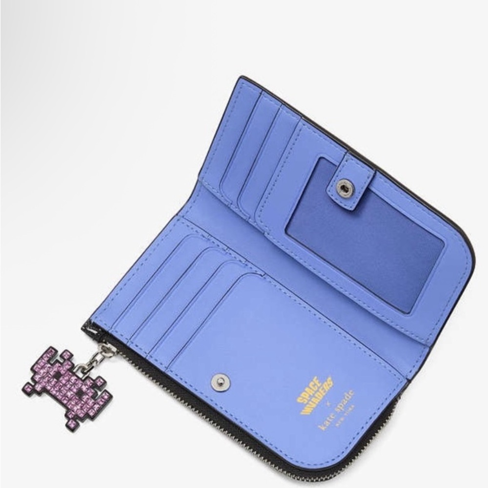 Kate Spade Space Invaders X New York Glitter Small Slim Bifold - Picture 2 of 4